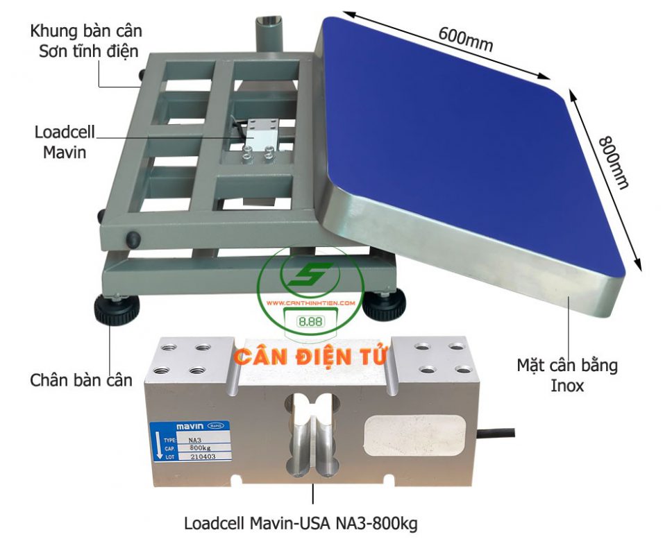 Hình ảnh chi tiết khung bàn cân và loadcell cân bàn điện tử 500kg